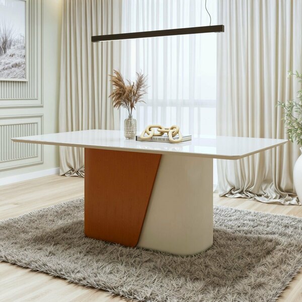 Mesa De Jantar 6 Lugares Retangular Tampo De Vidro Luar Frass