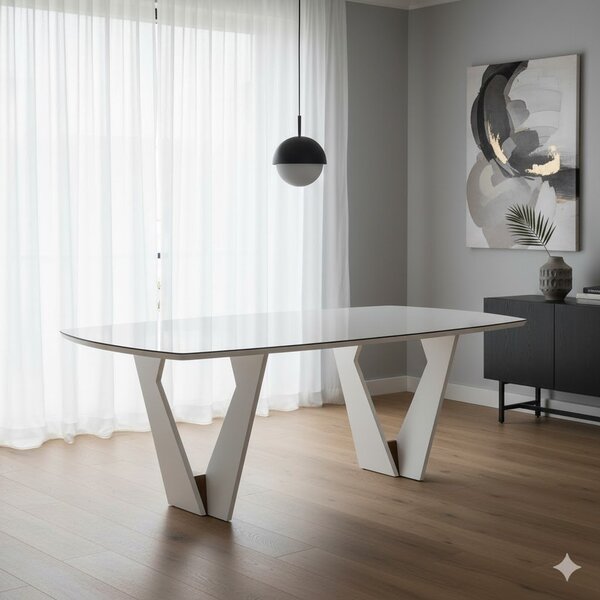 Mesa De Jantar 6 Lugares Retangular Tampo Vidro/mdf Lavanda