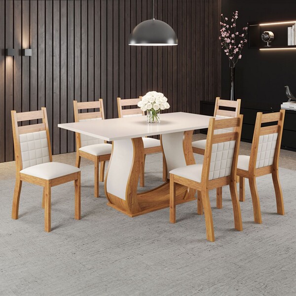 Mesa De Jantar 6 Lugares Sabrinna Sicilia Mel/blonde/veludo/m