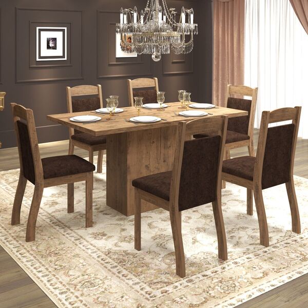 Mesa De Jantar 6 Lugares Tafetá Dover/chocolate - Mobilarte M