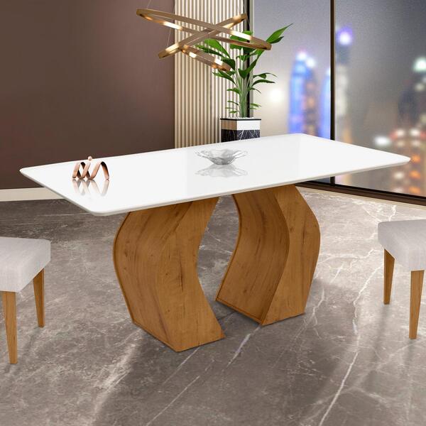 Mesa De Jantar 6 Lugares Tampo Com Vidro Canela Off White San