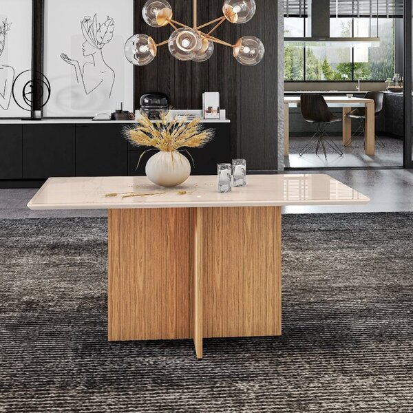 Mesa De Jantar 6 Lugares Tampo Em Vidro E Mdf 160cm Lisboa Ca