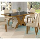 Mesa De Jantar 6 Lugares Tampo Vidro 180cm Genova Viero Pinho