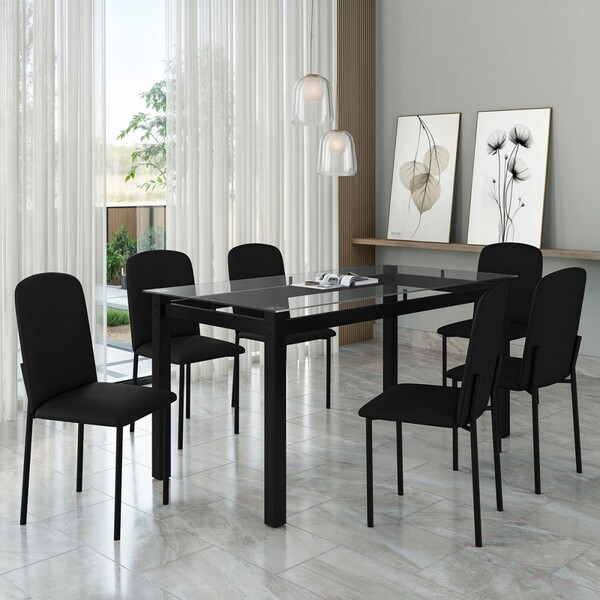 Mesa De Jantar 6 Lugares Tokio Classic Com Vidro Preto - Art