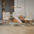 Mesa De Jantar 6 Lugares Vênus Astrid Com Vidro Amêndoa Clean