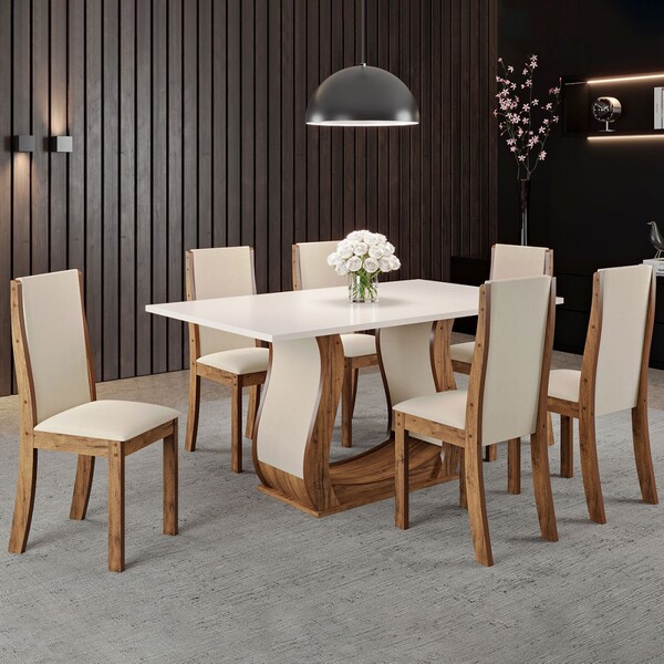 Mesa De Jantar 6 Lugares Verty Imbuia/bege/blonde - Viero Móv
