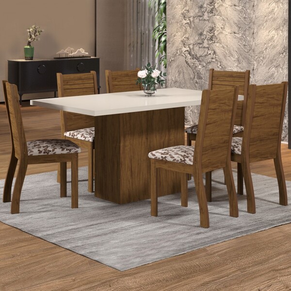 Mesa De Jantar 6 Lugares Vilagio Seda/blonde/brownie - Viero