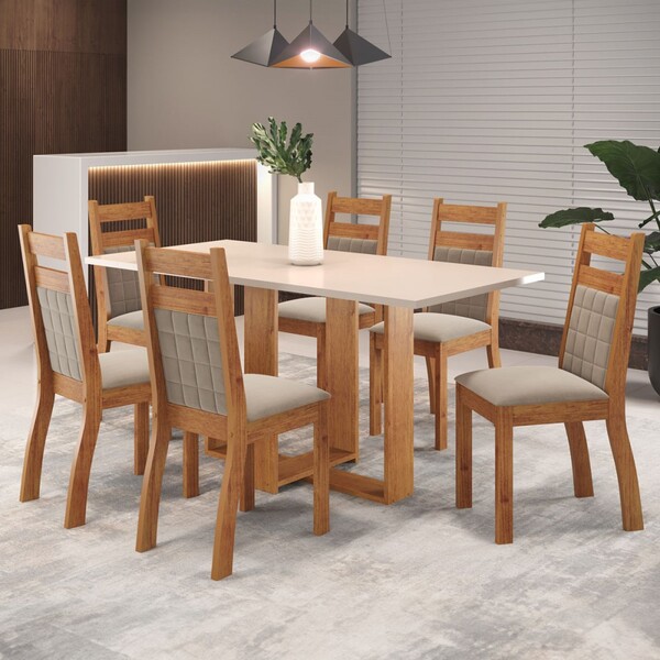 Mesa De Jantar 6 Lugares Vivy Mel/blonde/perola - Viero Móveis