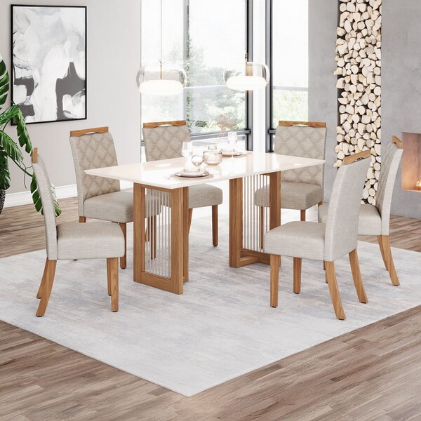 Mesa De Jantar 6 Lugares Yara Nature/off White/linho - Henn