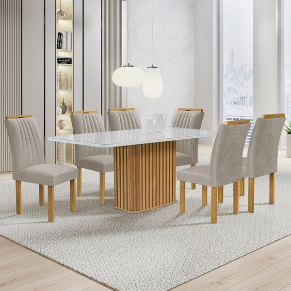 Mesa De Jantar 6 Lugares Zara Arizona Com Vidro 100% Mdf Cina