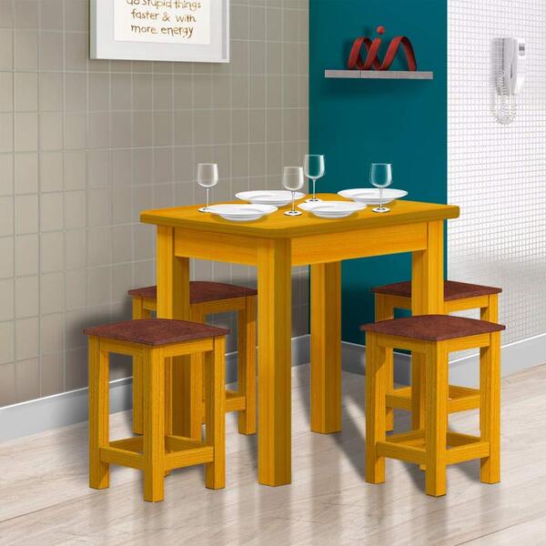 Mesa De Jantar 88cm Madeira Maciça 4 Lugares Estofados Cereje