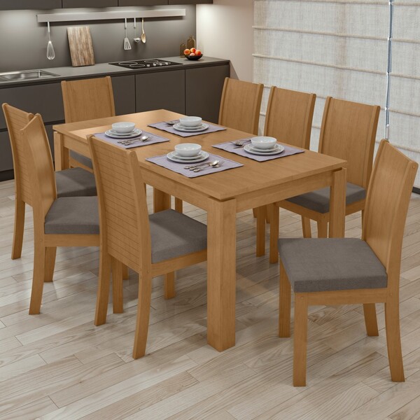 Mesa De Jantar 8 Lugares Athenas Amêndoa Clean/suede Animale