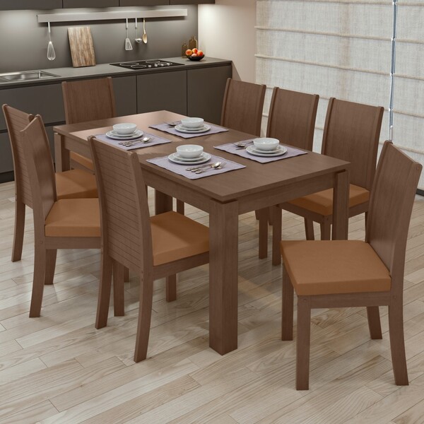 Mesa De Jantar 8 Lugares Athenas Imbuia Clean/corino Caramelo