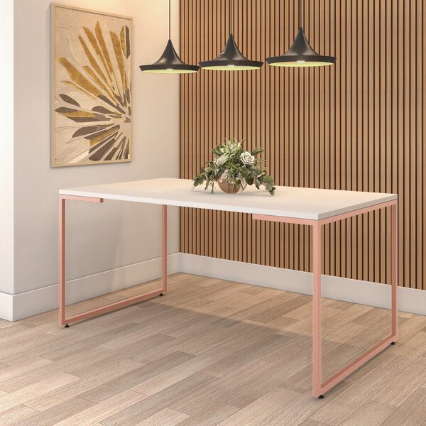 Mesa De Jantar 8 Lugares Industrial Móveis Belo Branco/cobre