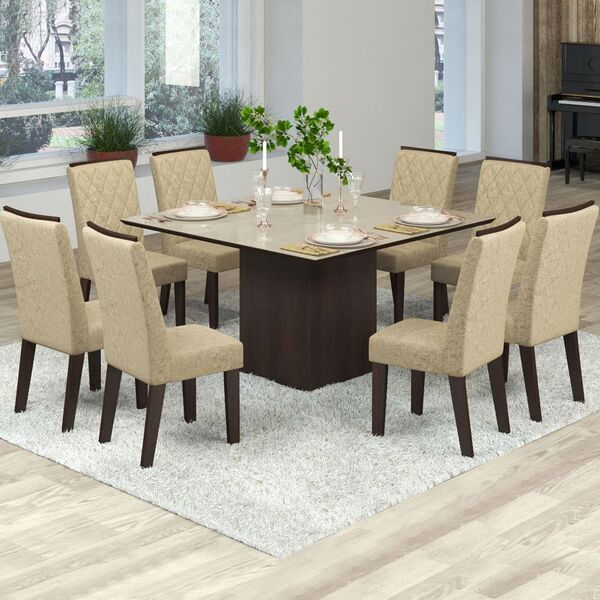 Mesa De Jantar 8 Lugares Jóia Nogueira/gold/bronze - Viero Mó