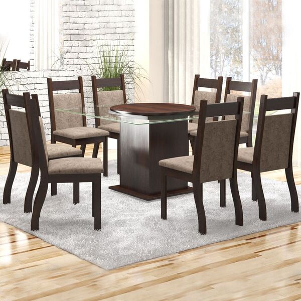 Mesa De Jantar 8 Lugares Zurique Nogueira/dakota - Viero Móve