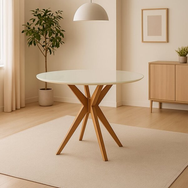 Mesa De Jantar Acássia Tampo Em Mdf Com Vidro E Base Em Madei