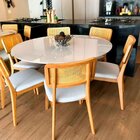 Mesa De Jantar Acássia Tampo Em Mdf Com Vidro E Base Em Madei