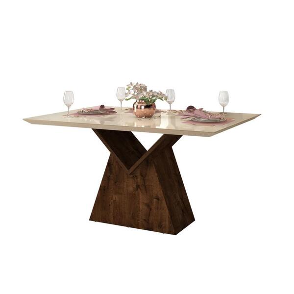 Mesa De Jantar Argo Tampo Chanfrado Com Moldura E Vidro Dj Mó