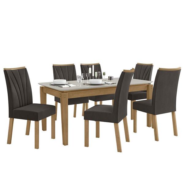 Mesa De Jantar Áries 180x90 Com 6 Cadeiras Apogeu Amêndoa/off