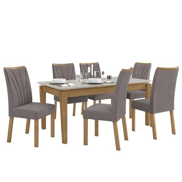 Mesa De Jantar Áries 180x90 Com 6 Cadeiras Apogeu Amêndoa/off