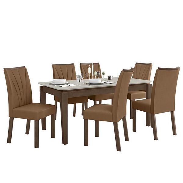 Mesa De Jantar Áries 180x90 Com 6 Cadeiras Apogeu Imbuia/off