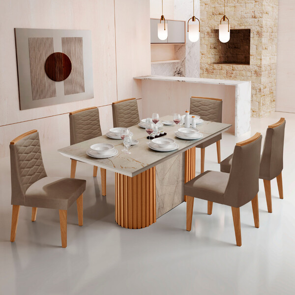 Mesa De Jantar Aspen 180cm Tampo Bp Marmorizado Canto Reto 6