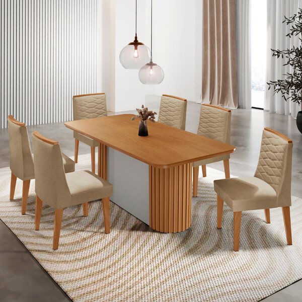 Mesa De Jantar Aspen 180cm Tampo Mdf Laminado Canto Copo Com