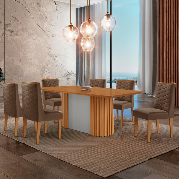 Mesa De Jantar Aspen 180cm Tampo Mdf Laminado Com 6 Cadeiras Safira