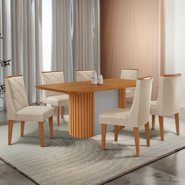Mesa De Jantar Aspen 180cm Tampo Mdf Laminado Com 6 Cadeiras