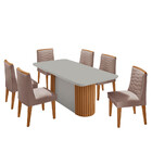 Mesa De Jantar Aspen 180cm Tampo Mdf Vidro Canto Copo Com 6 C