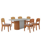 Mesa De Jantar Aspen 180cm Tampo Mdf Vidro Com 6 Cadeiras Cop