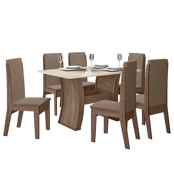 Mesa De Jantar Atenas 135x90 Com 6 Cadeiras - Pr Móveis
