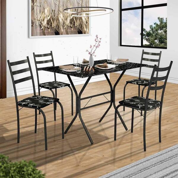 Mesa De Jantar Bahia 98 Cm 4 Cadeiras Preto Shop Jm