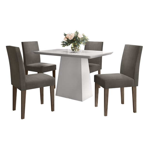 Mesa De Jantar Bárbara 1 20m Com 4 Cadeiras Giovana Offwhite/