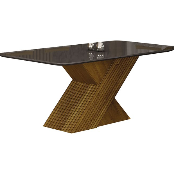 Mesa De Jantar Base Cruzada Tampo Grafite - Ilhéus-1,80x0,90