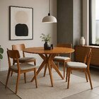 Mesa De Jantar Base Estrelada De Madeira Maciça Alice- 108cm