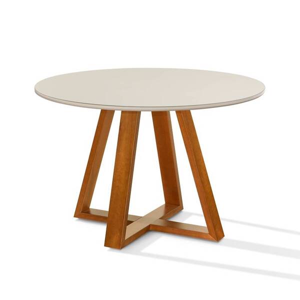 Mesa De Jantar Bela 105cm Redonda Tampo Vidro/mdf Off White