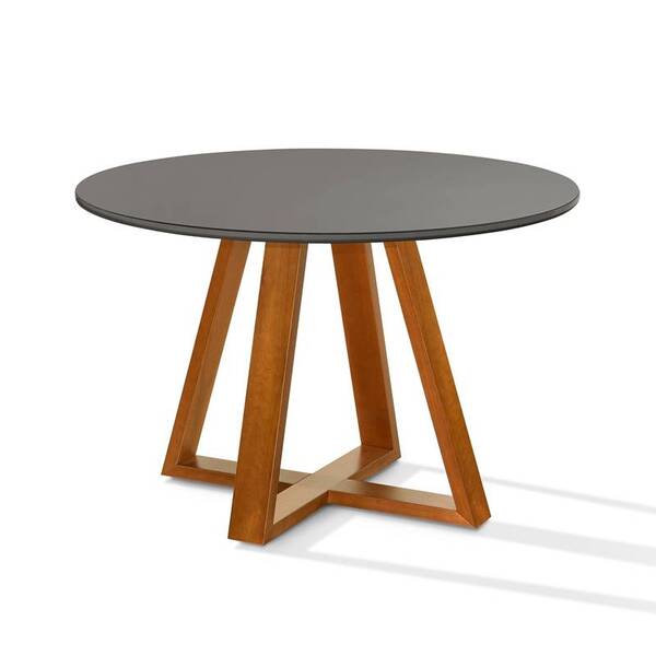 Mesa De Jantar Bela Redonda Base De Madeira Tampo Mdf/vidro