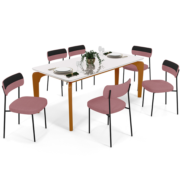 Mesa De Jantar Capri 160cm Off White 6 Cadeiras Melina B05 Li