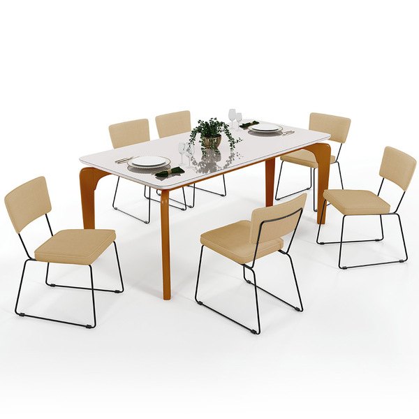 Mesa De Jantar Capri 160cm Off White Nature Com 6 Cadeiras Al