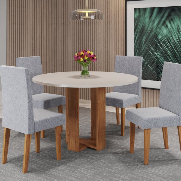 Mesa De Jantar Chiara Redonda 90x90cm Com 4 Cadeiras Venus In