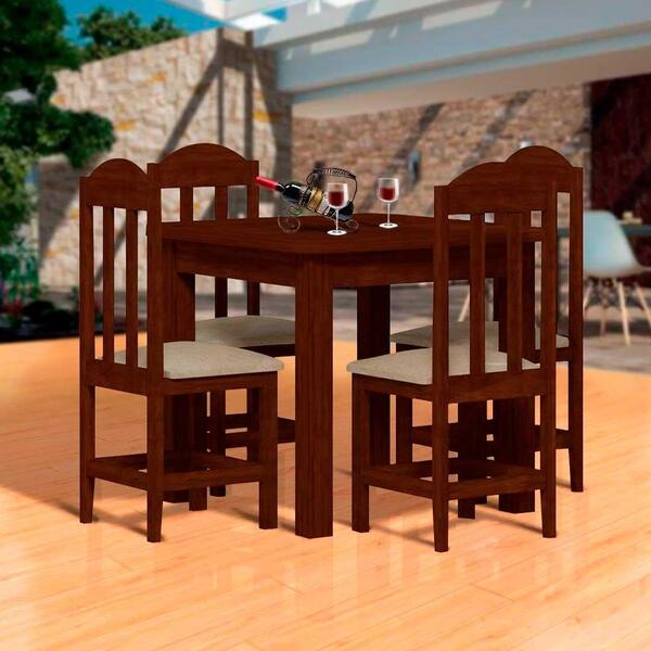 Mesa De Jantar Com 4 Cadeiras Estofadas Madeira Maciça Castan