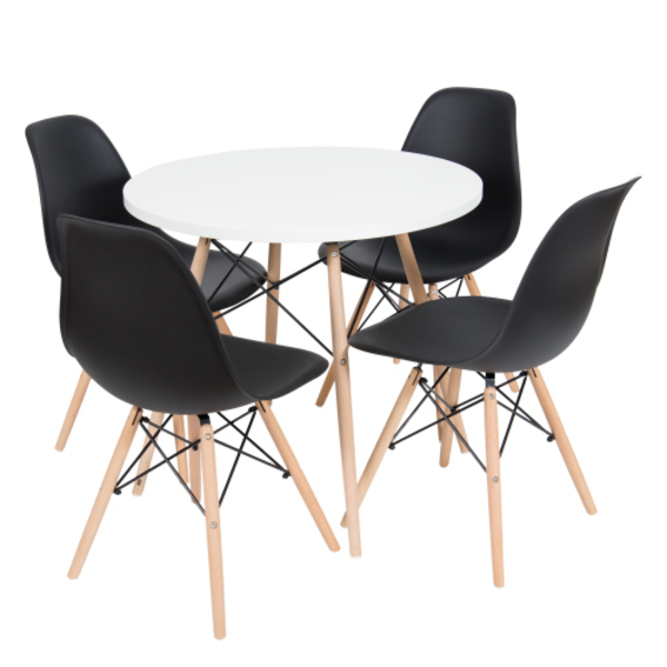 Mesa De Jantar Com 4 Cadeiras Pretas Eames Eiffel 90cm Tampo