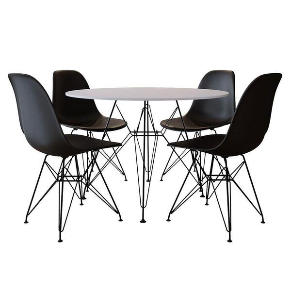 Mesa De Jantar Com 4 Cadeiras Pretas Eames Eiffel Tampo Redon