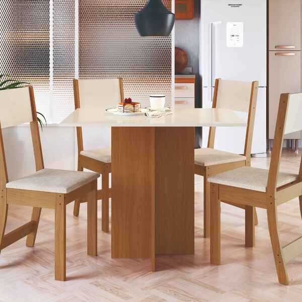 Mesa De Jantar Com 4 Cadeiras Talita Offwhite Com Freijó  - R