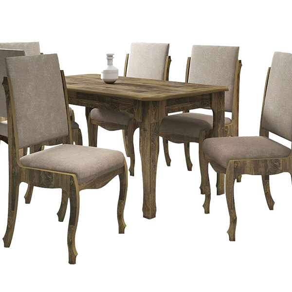 Mesa De Jantar Com 6 Cadeiras Onix Amadeirado Com Pena Carame