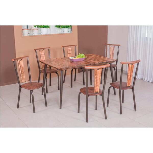 Mesa De Jantar Com 6 Cadeiras, Tampo De Madeira -  Modecor Ca