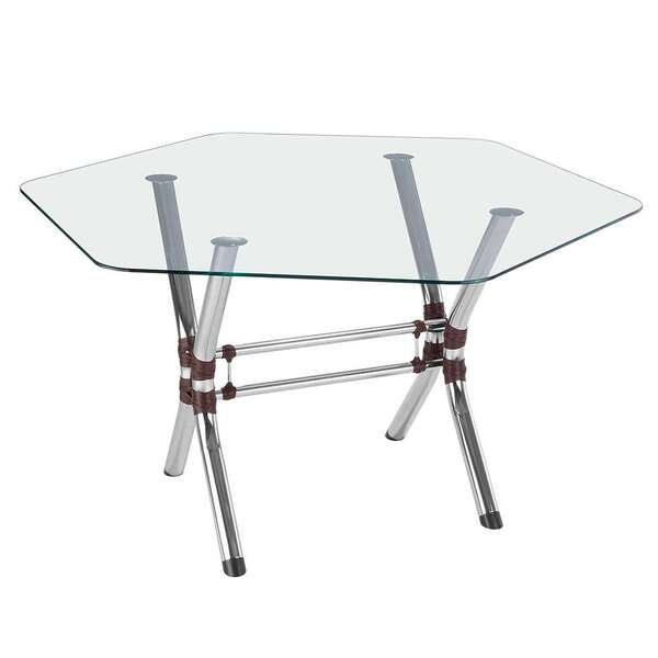 Mesa De Jantar Com Tampo De Vidro Hexagonal Bianca I Cromada