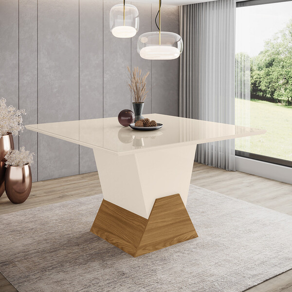 Mesa De Jantar Com Tampo Mdf E Vidro Canto Reto 130cm Alicia